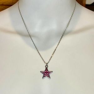 Coach Pink Enamel Star Logo Pendant .925 Sterling Silver Necklace